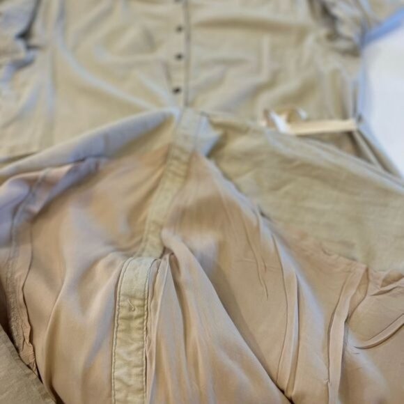 Anthropologie Mauve Brand Lagenlook Cotton Khaki Dress Button Front Tied Overlay - Picture 10 of 14